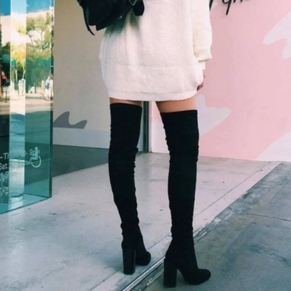 JEFFREY CAMPBELL Perouze Black Over The Knee Suede Heeled Boots